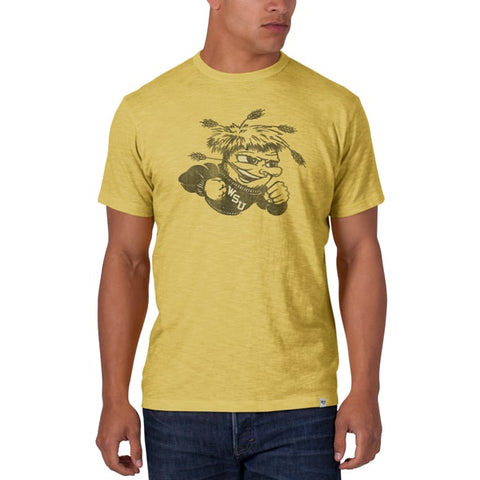 Wichita state shockers 47 marca amarillo negro gran mascota logo scrum camiseta - sporting up