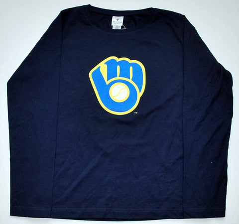 Compre camiseta juvenil con logo de manga larga de milwaukee brewers mlb azul marino (s) - sporting up